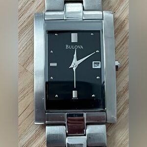 Bulova Curvex Luxury Tank Watch Black Dial Date Window Stainless Bracelet
